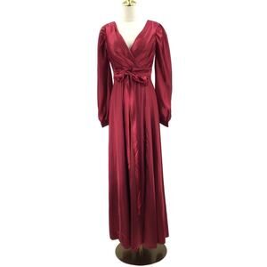 FORMAL PARTY SZ S 6 red wine vneck long sleeve faux wrap maxi dress NEW B39